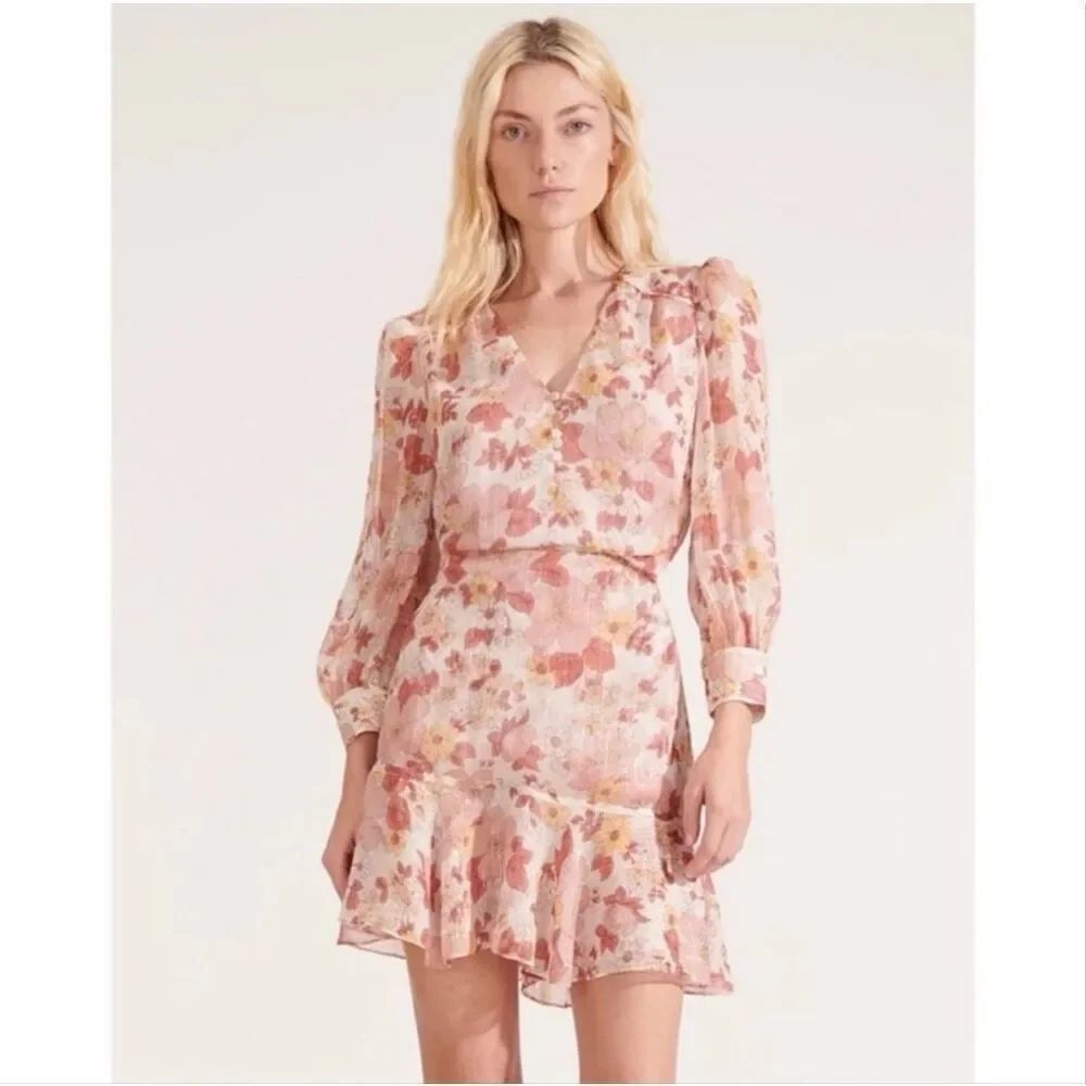 Veronica Beard Cybil Floral Metallic Button Front Dress 6